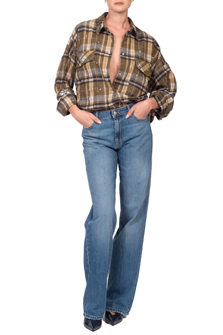 Dixie - Camicia check in flanella con applicazioni  Art. CFSM2BLU