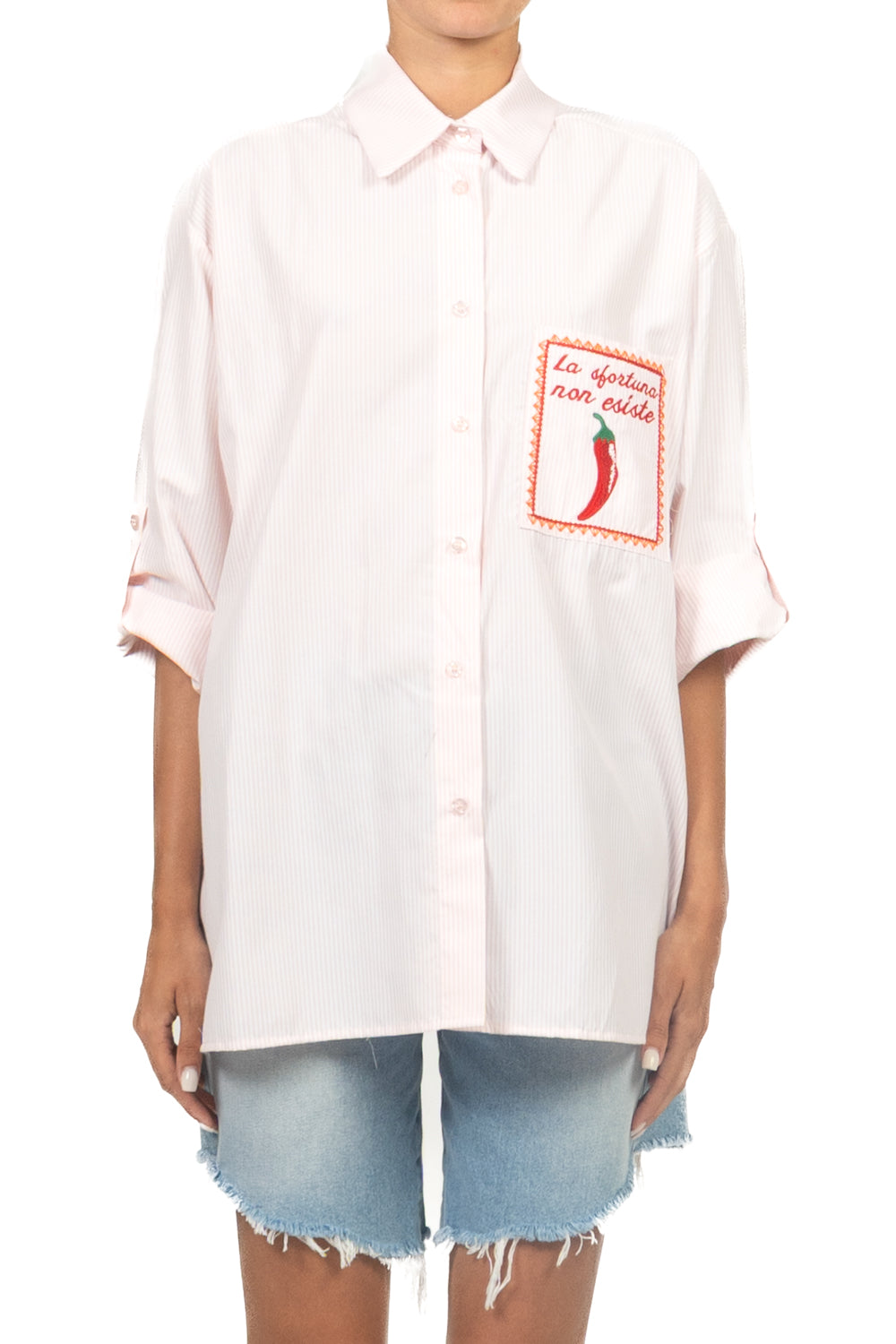 Tensione In - Camicia gessata taschino peperoncino Art. PE260326