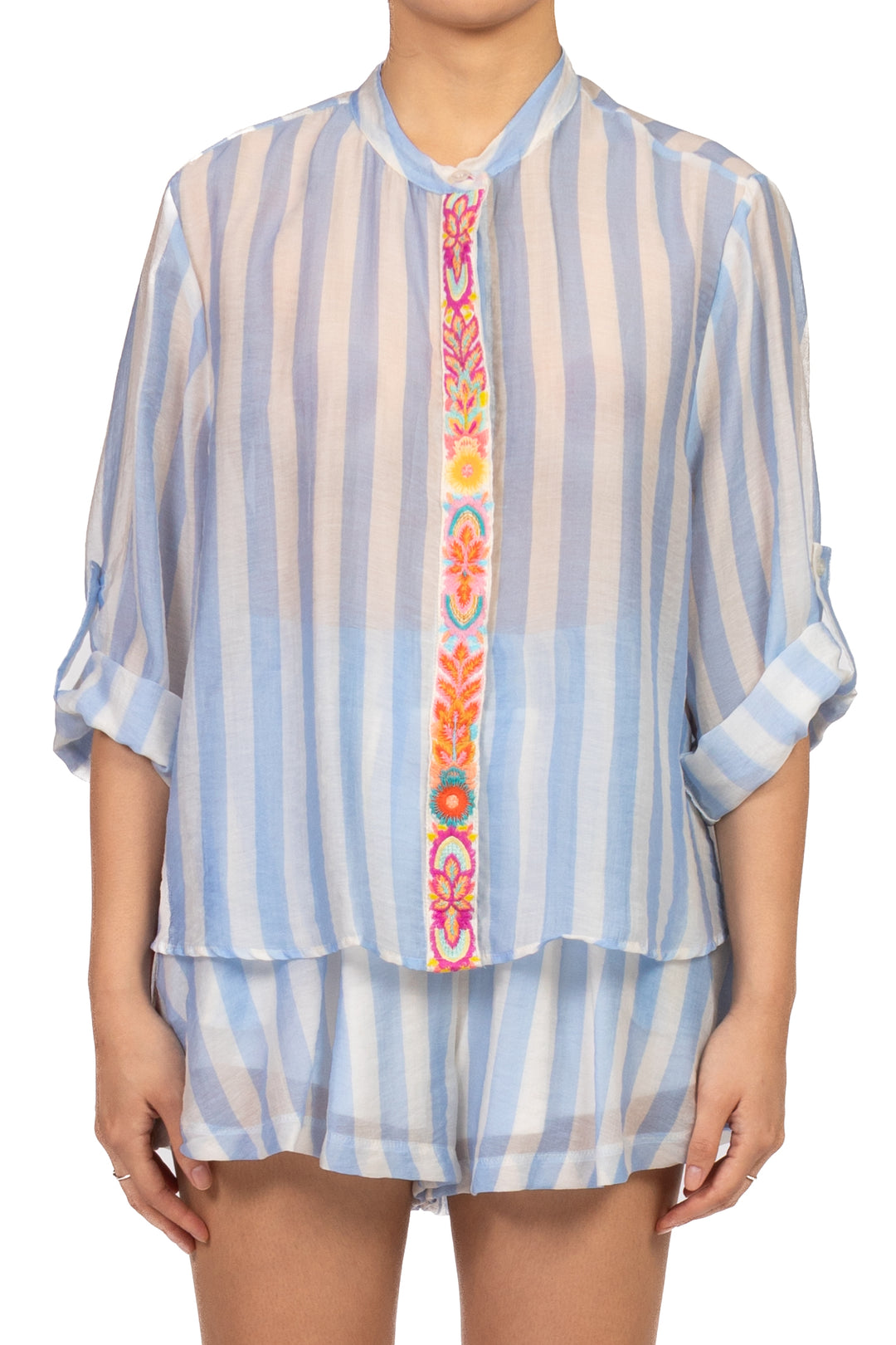 Tensione In - Camicia rigata ricamata Art. PE260335