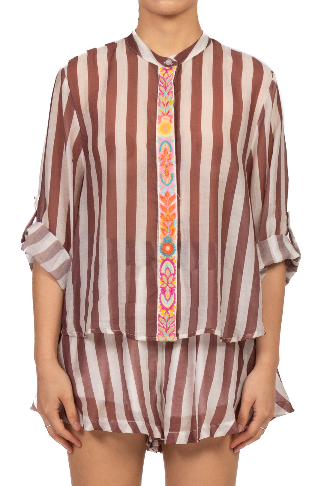 Tensione In - Camicia rigata ricamata Art. PE260335