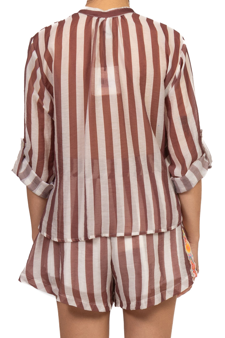 Tensione In - Camicia rigata ricamata Art. PE260335