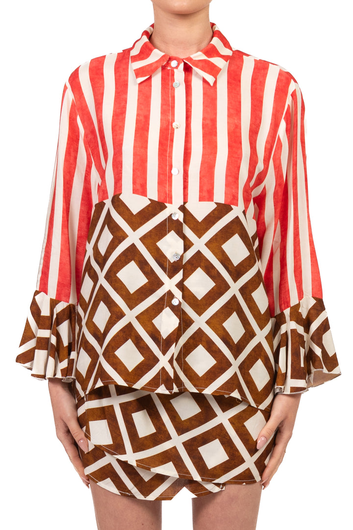 Vicolo - Completo camicia rigata e gonna mini pareo Art. TAB3021