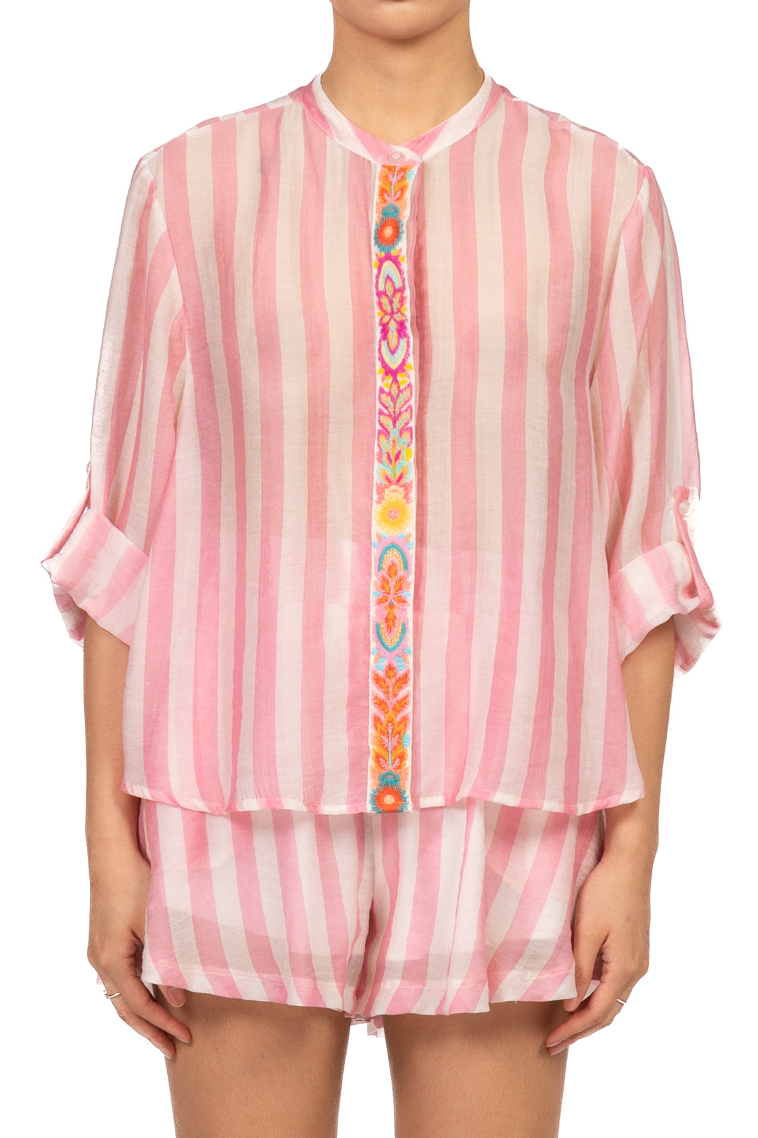 Tensione In - Camicia rigata ricamata Art. PE260335