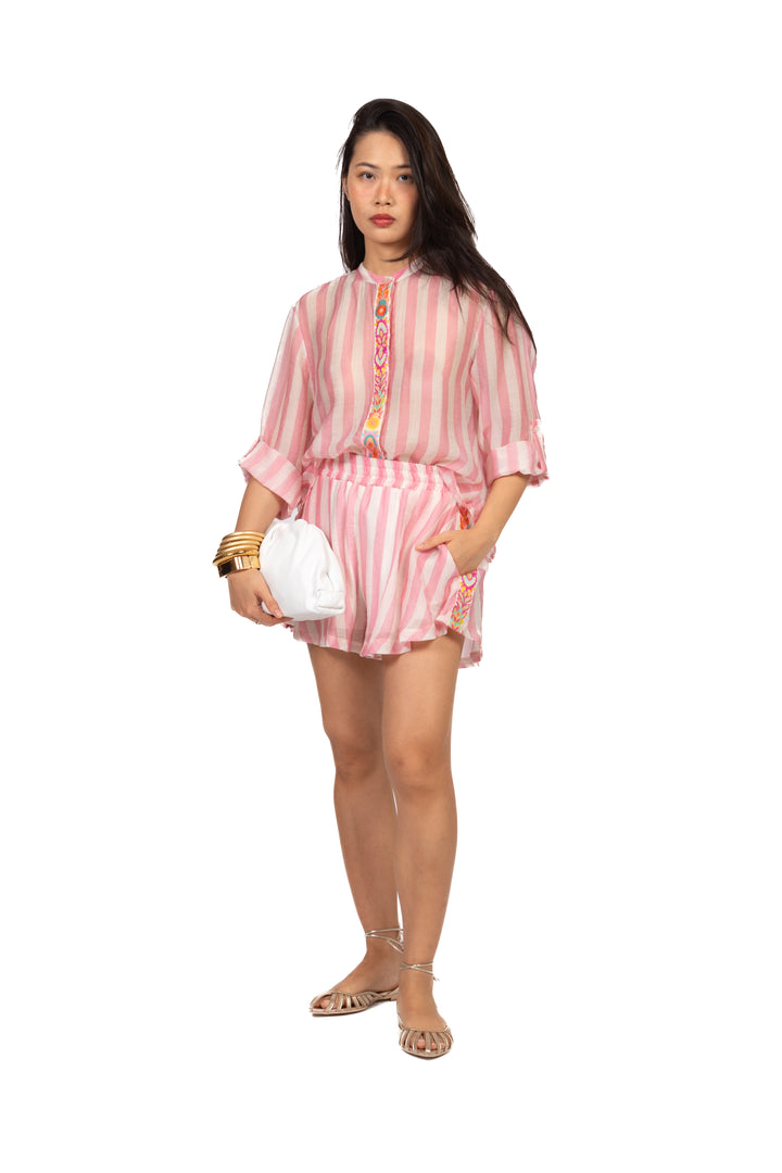 Tensione In - Camicia rigata ricamata Art. PE260335