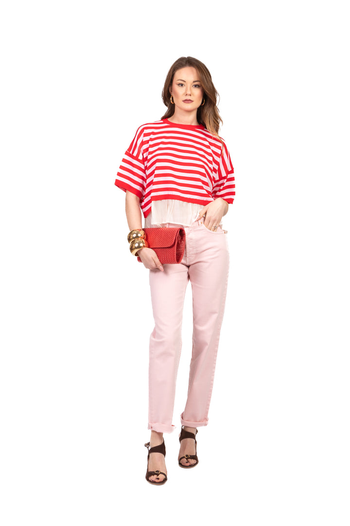 Vicolo - Maglia scatoletta rigata con balza Art. 2AB2132