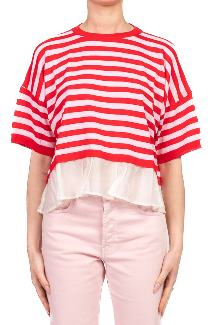 Vicolo - Maglia scatoletta rigata con balza Art. 2AB2132