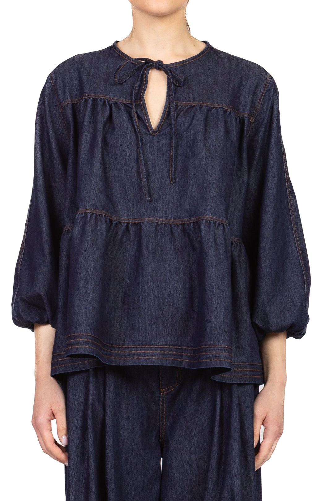 Vicolo - Blusa in denim maniche palloncino Art. TAB1467