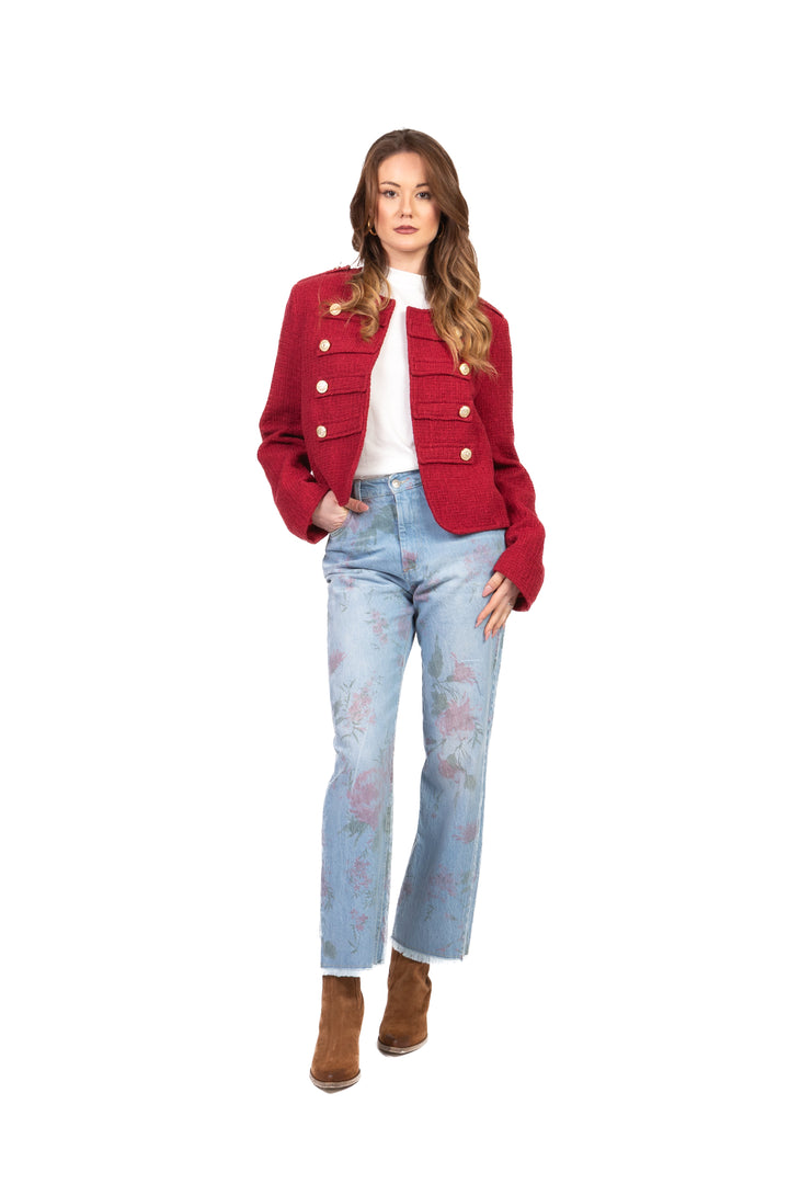 Tensione In - Jeans crop floreale taglio vivo Art. S26P688