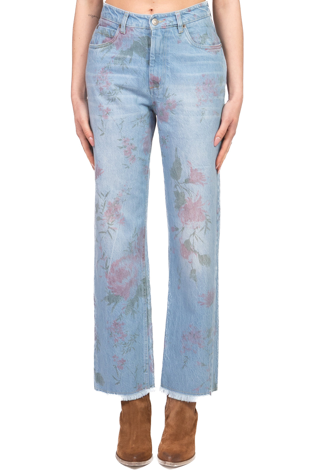 Tensione In - Jeans crop floreale taglio vivo Art. S26P688
