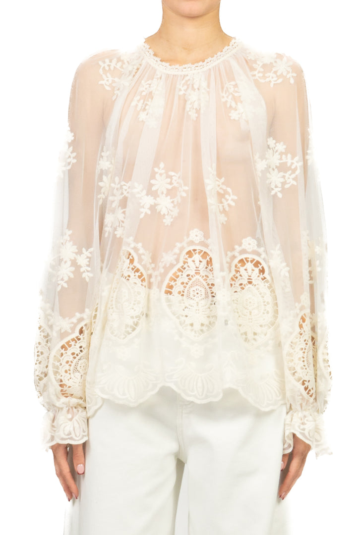 Vicolo - Blusa lunga ricami macramè Art. TAB1433