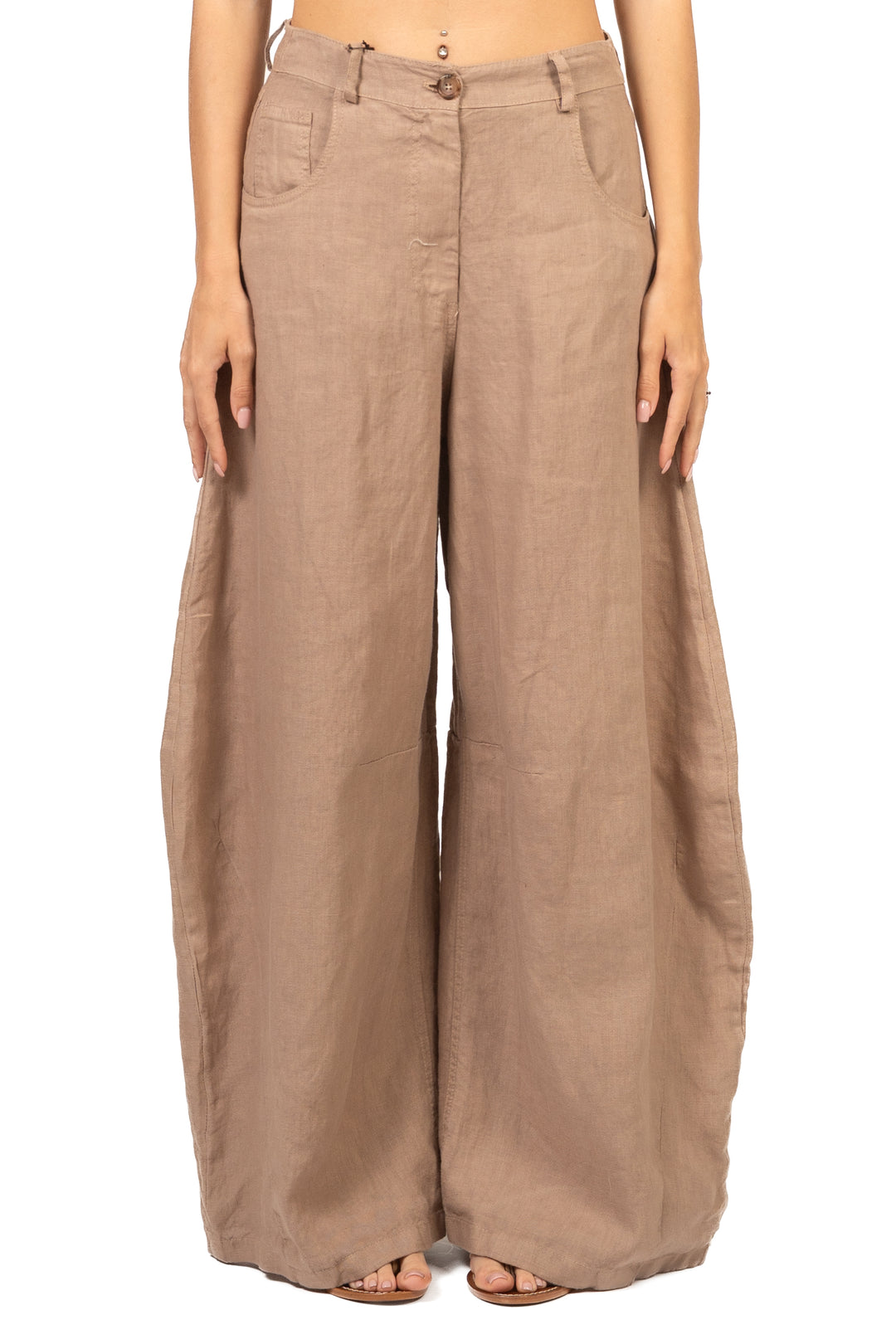 Tensione In - Pantalone barrel ampio in lino Art. S26PE64