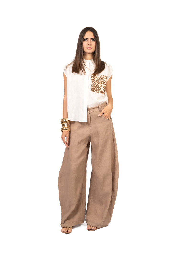 Tensione In - Pantalone barrel ampio in lino Art. S26PE64