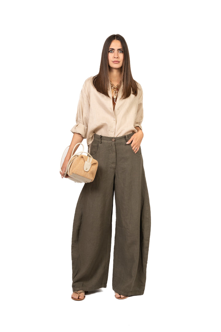 Tensione In - Pantalone barrel ampio in lino Art. S26PE64
