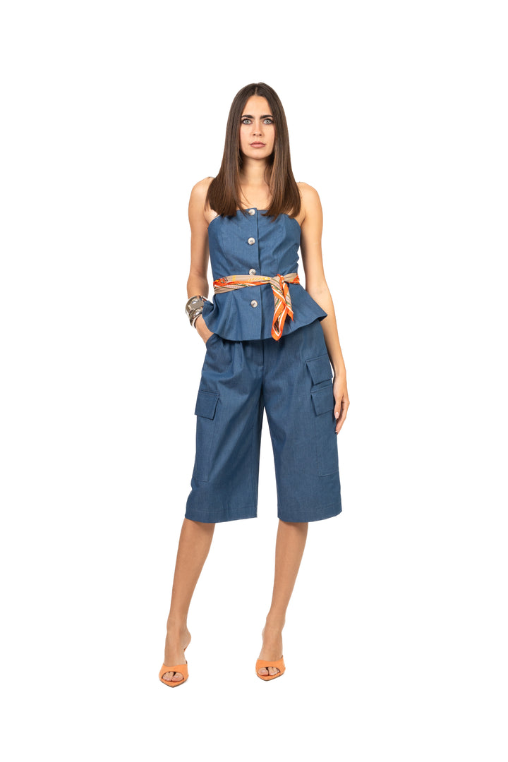 Tensione In - Top chambray fascia con bottoni Art. 26T5141