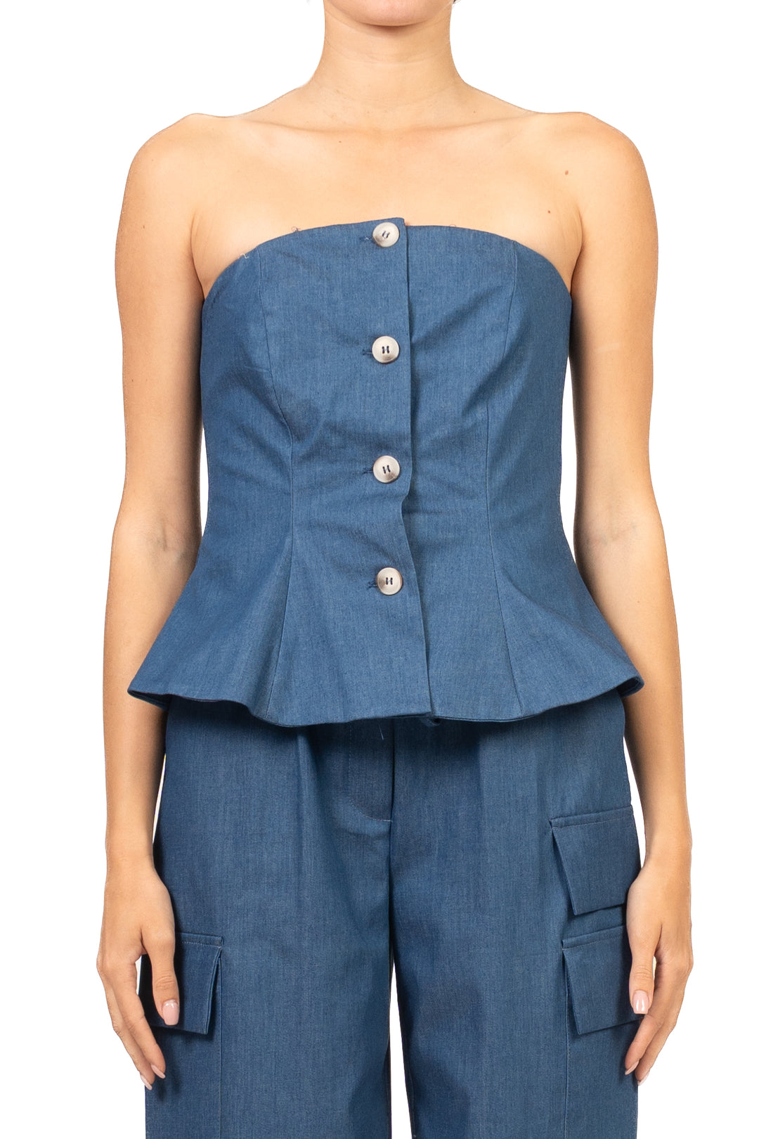 Tensione In - Top chambray fascia con bottoni Art. 26T5141
