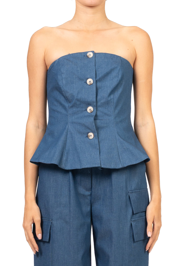 Tensione In - Top chambray fascia con bottoni Art. 26T5141