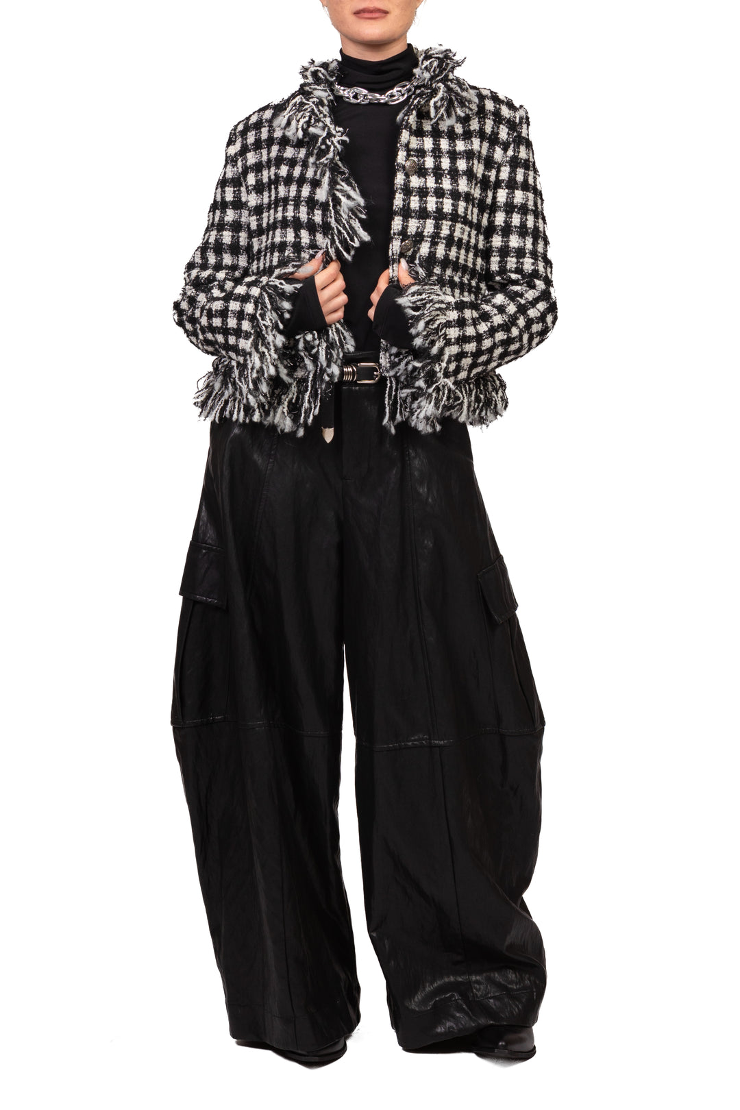 Tensione In - Giacca corta bouclé a quadri Art. W26J805