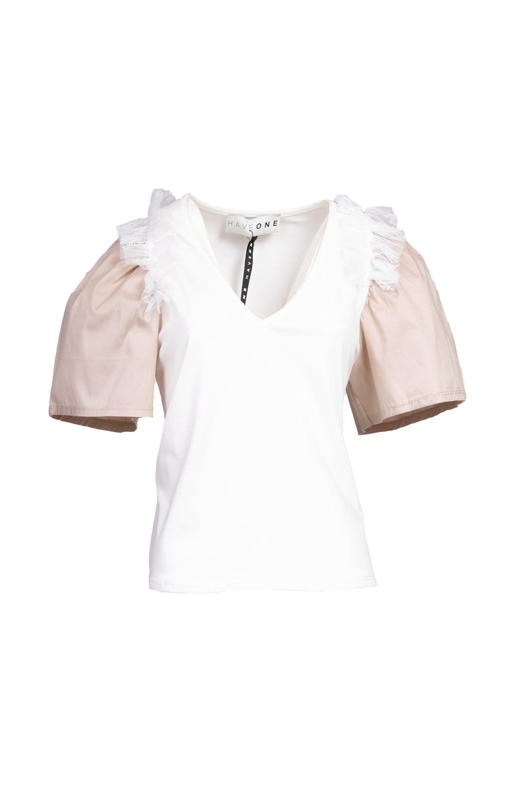 Have one - T-shirt scollo V rouches pizzo Art. TJA-N010