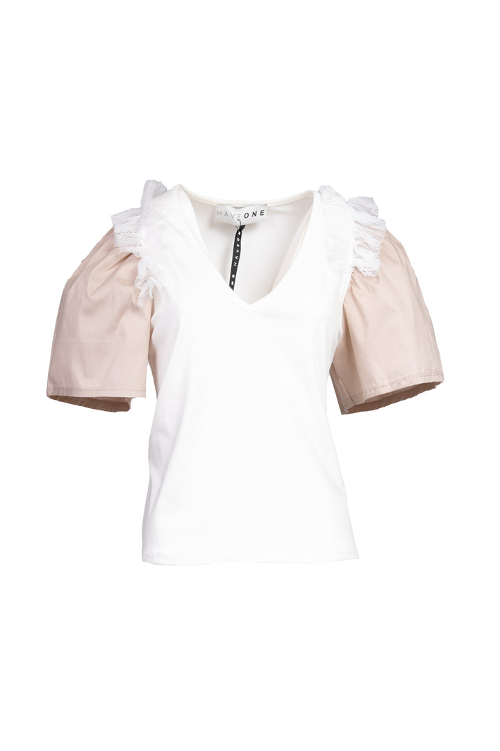 Have one - T-shirt scollo V rouches pizzo Art. TJA-N010