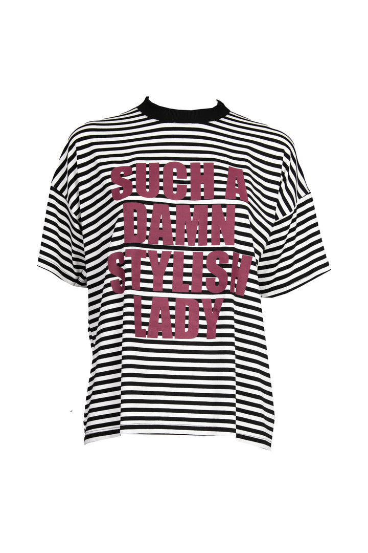 Vicolo - T-shirt over rigata con stampa Art. RD0327