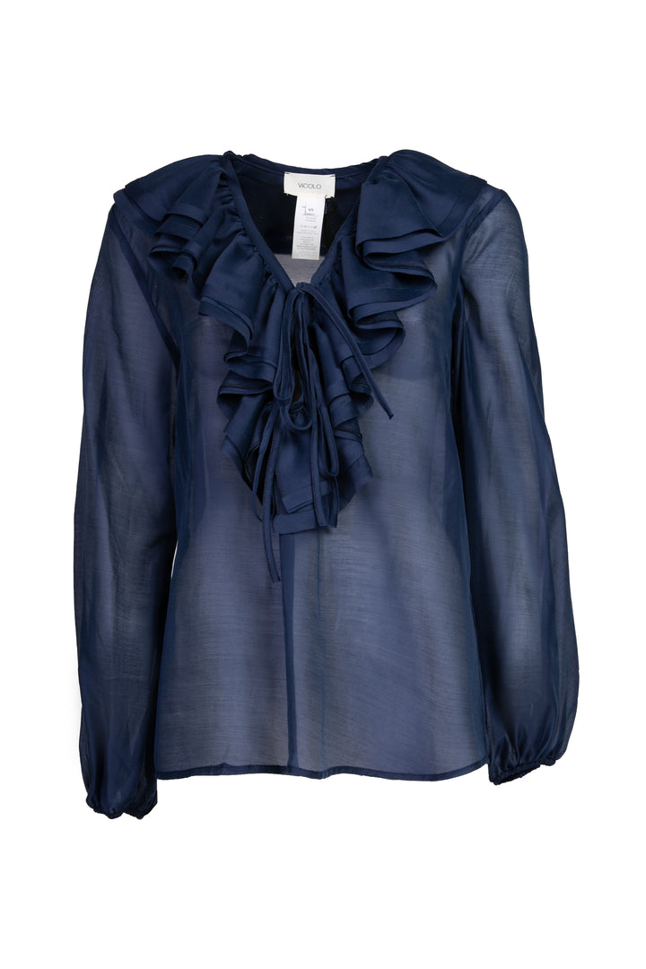 Vicolo - Blusa scollo a v con rouches e laccio Art. TD0211
