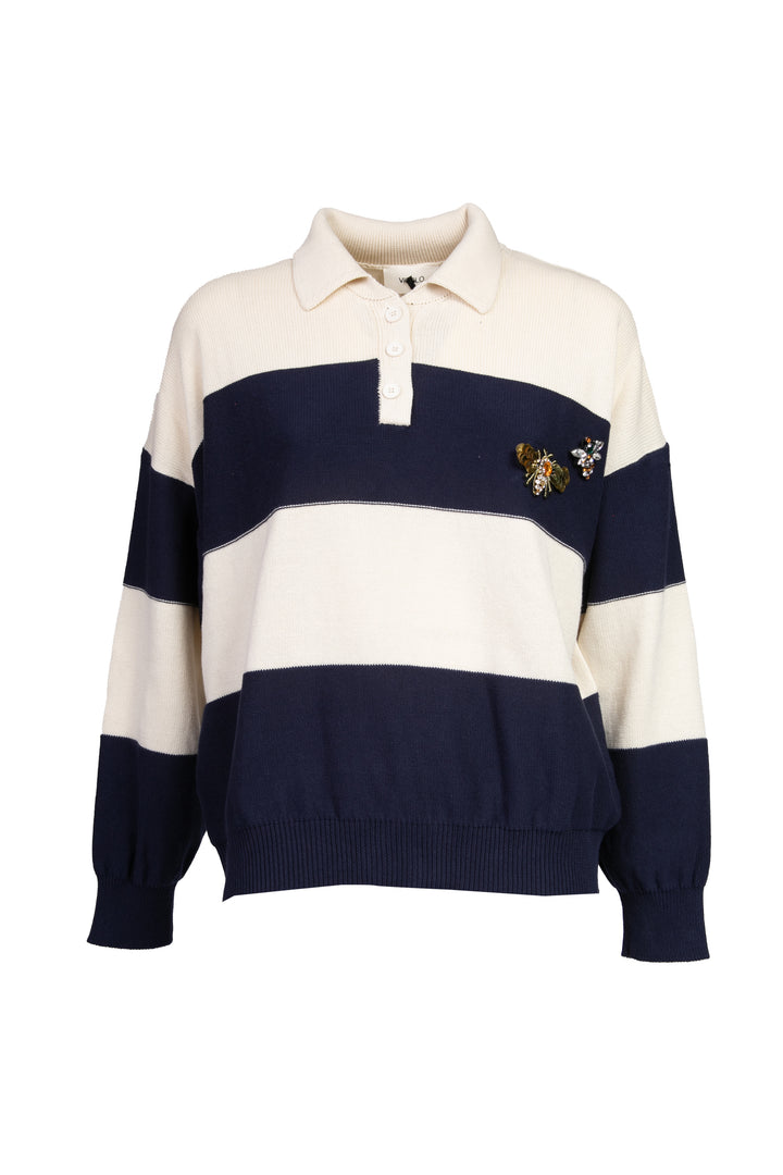 Vicolo - Maglia polo rigata con applicazioni Art. 77057D