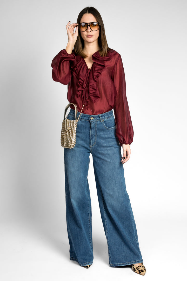 Vicolo - Blusa scollo a v con rouches e laccio Art. TD0211