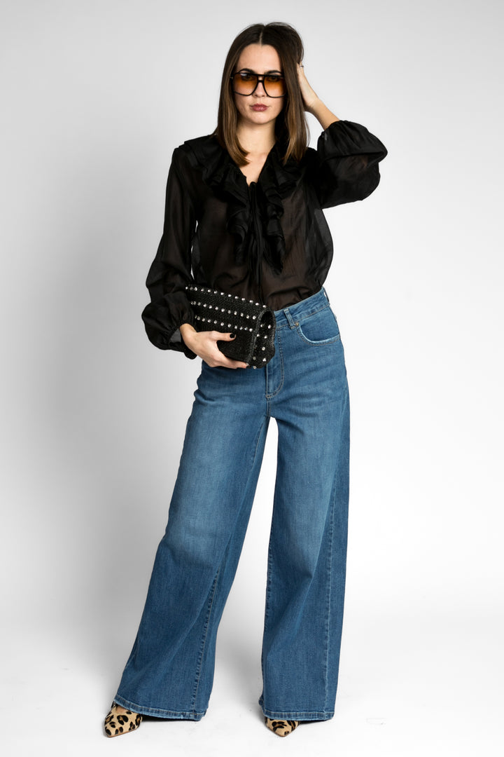Vicolo - Blusa scollo a v con rouches e laccio Art. TD0211