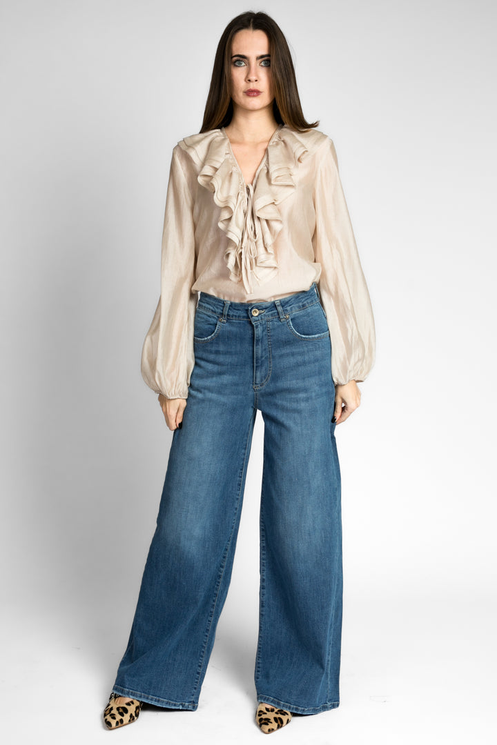 Vicolo - Blusa scollo a v con rouches e laccio Art. TD0211