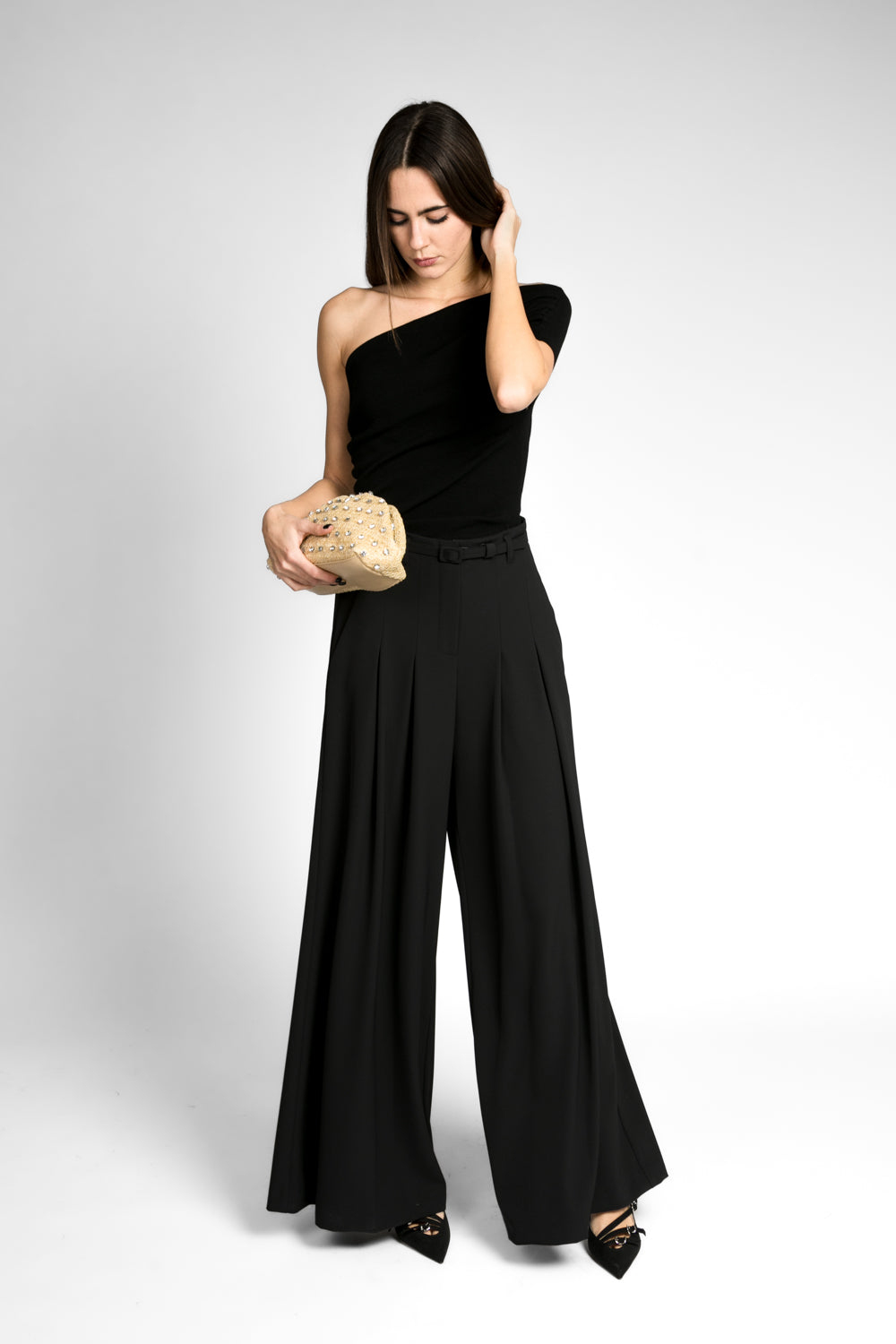 Upper - Borsa clutch in rafia con strass