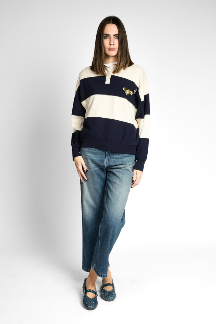 Vicolo - Maglia polo rigata con applicazioni Art. 77057D