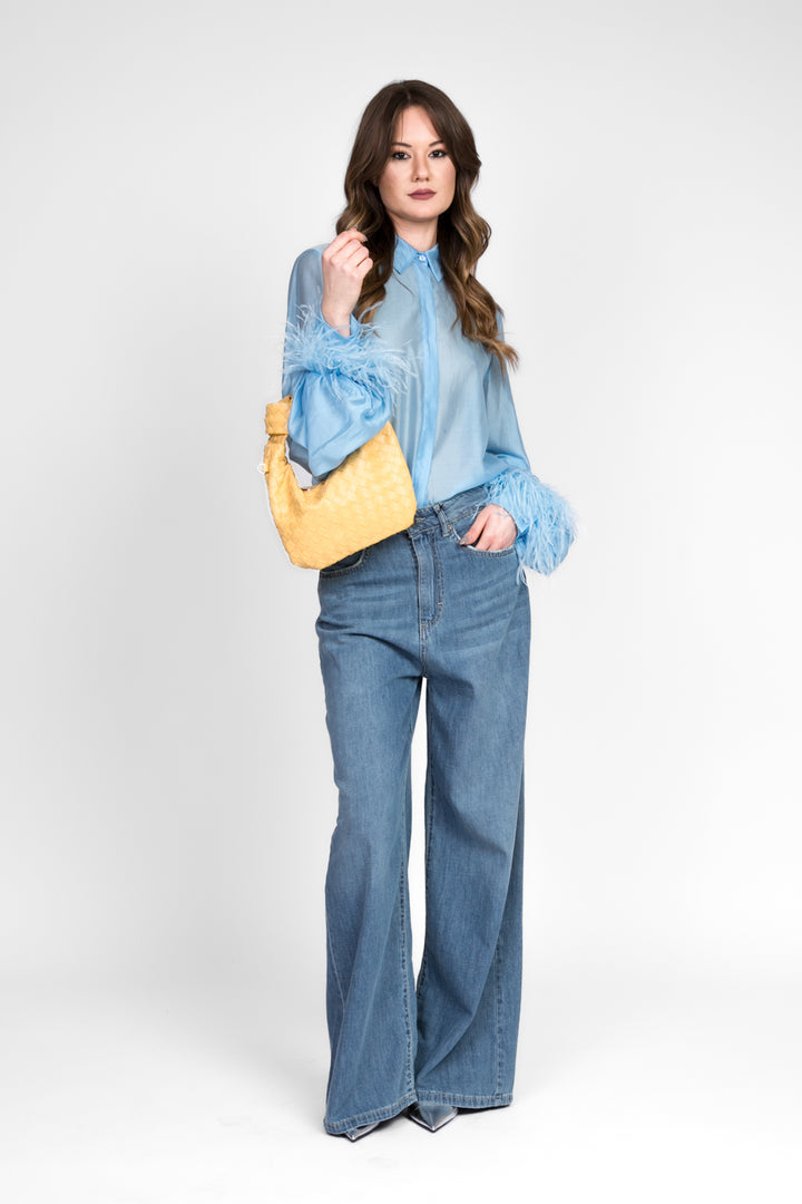 Tensione In - Camicia manica palloncino con piume Art. S25C507