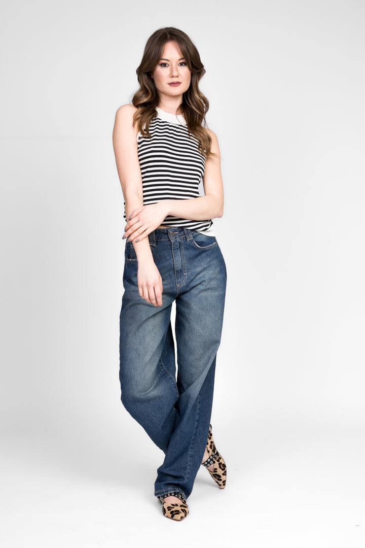 Vicolo - Top in maglia rigato scollo all'americana Art. 44026D
