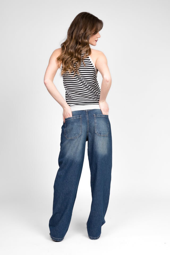 Vicolo - Top in maglia rigato scollo all'americana Art. 44026D