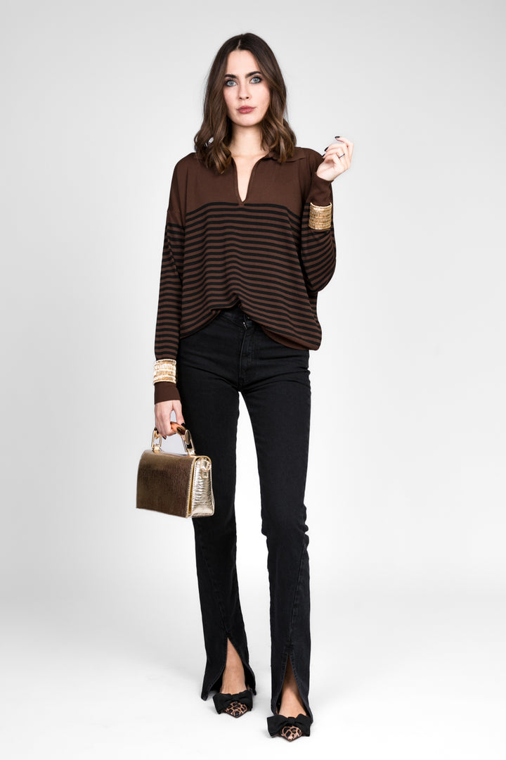 Vicolo - Maglia a righe scollo a V con colletto Art. 44027D