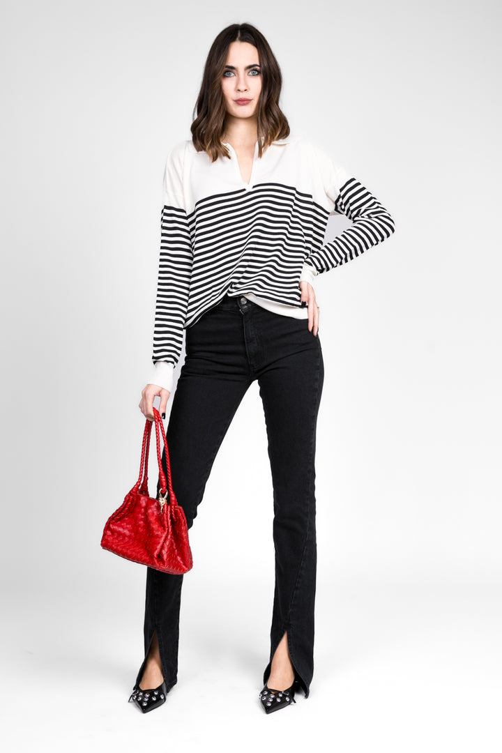 Vicolo - Maglia a righe scollo a V con colletto Art. 44027D