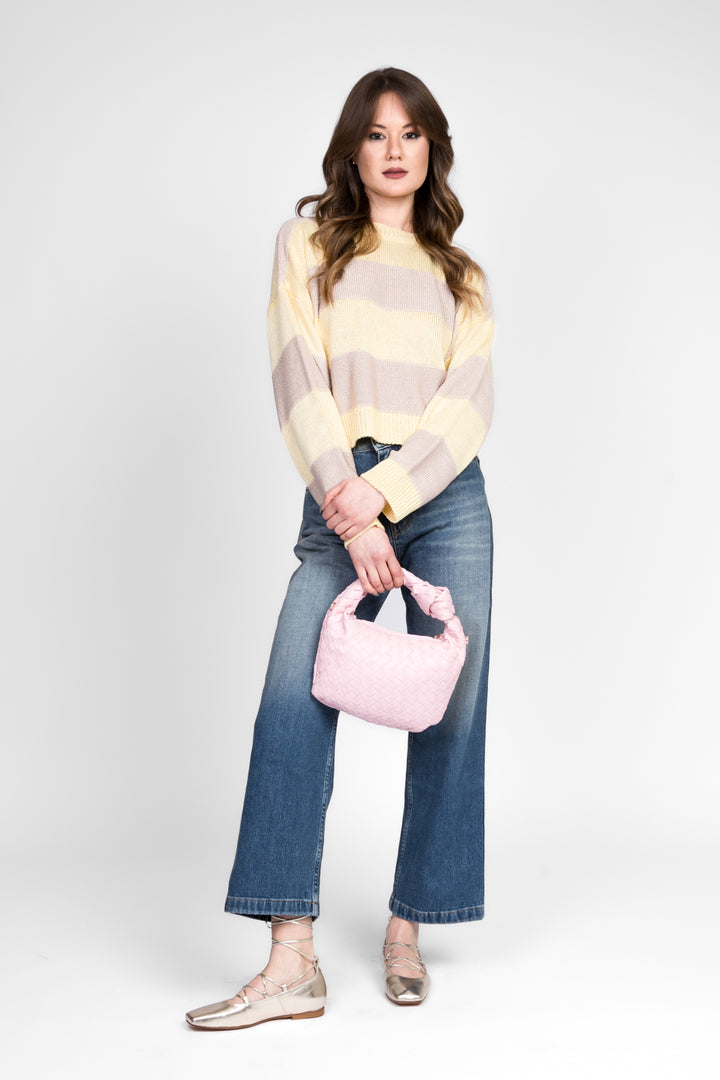 Vicolo - Maglia girocollo crop a righe Art. 55039D