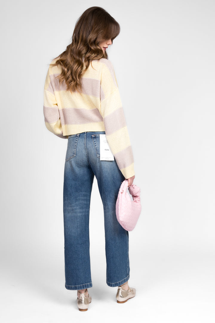 Vicolo - Maglia girocollo crop a righe Art. 55039D