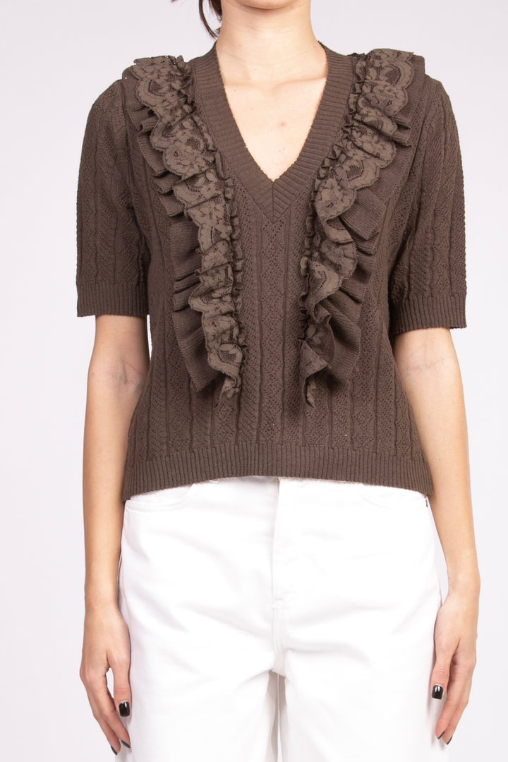 Vicolo - Maglia mezza manica con rouches scollo a V Art. 22078D
