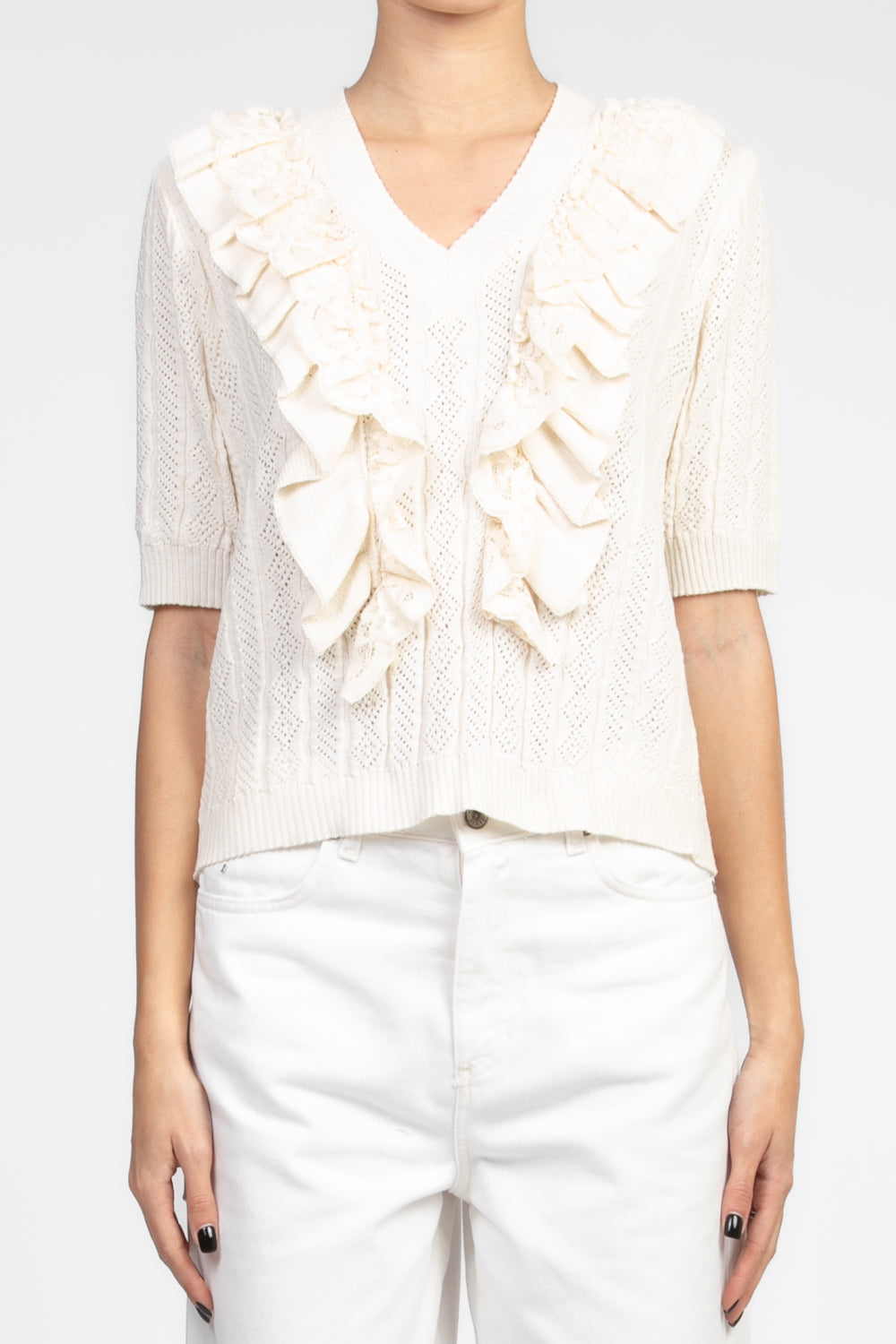 Vicolo - Maglia mezza manica con rouches scollo a V Art. 22078D