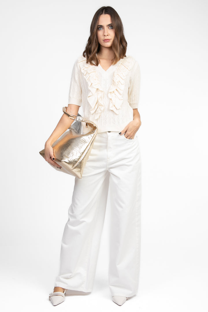 Vicolo - Maglia mezza manica con rouches scollo a V Art. 22078D