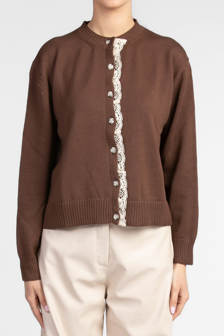 Vicolo - Cardigan girocollo rouches pizzo Art. 77042D
