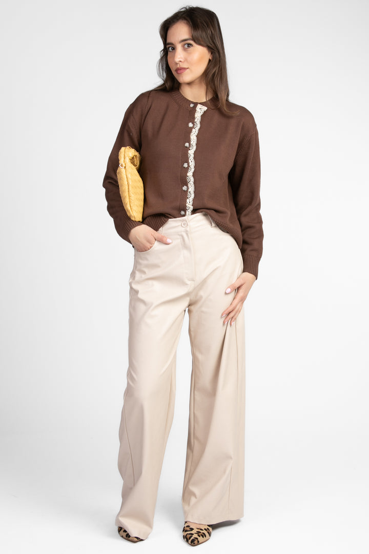 Vicolo - Cardigan girocollo rouches pizzo Art. 77042D
