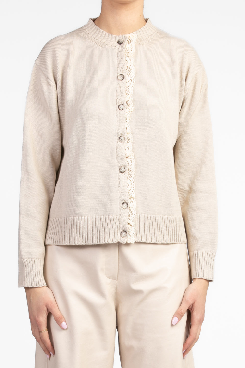 Vicolo - Cardigan girocollo rouches pizzo Art. 77042D