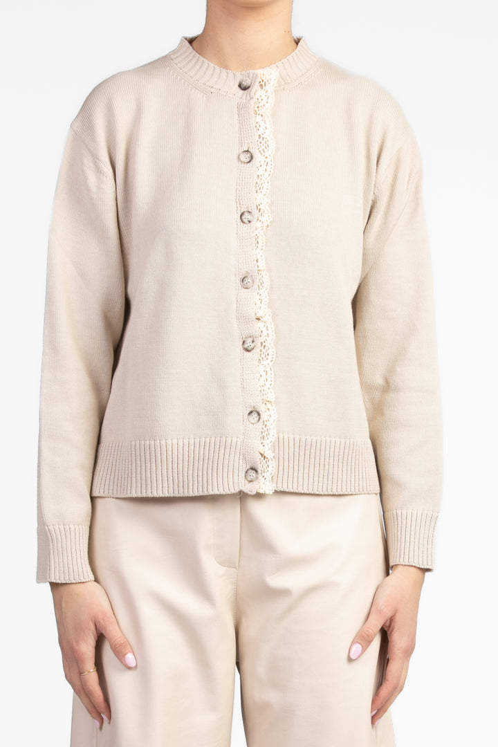 Vicolo - Cardigan girocollo rouches pizzo Art. 77042D