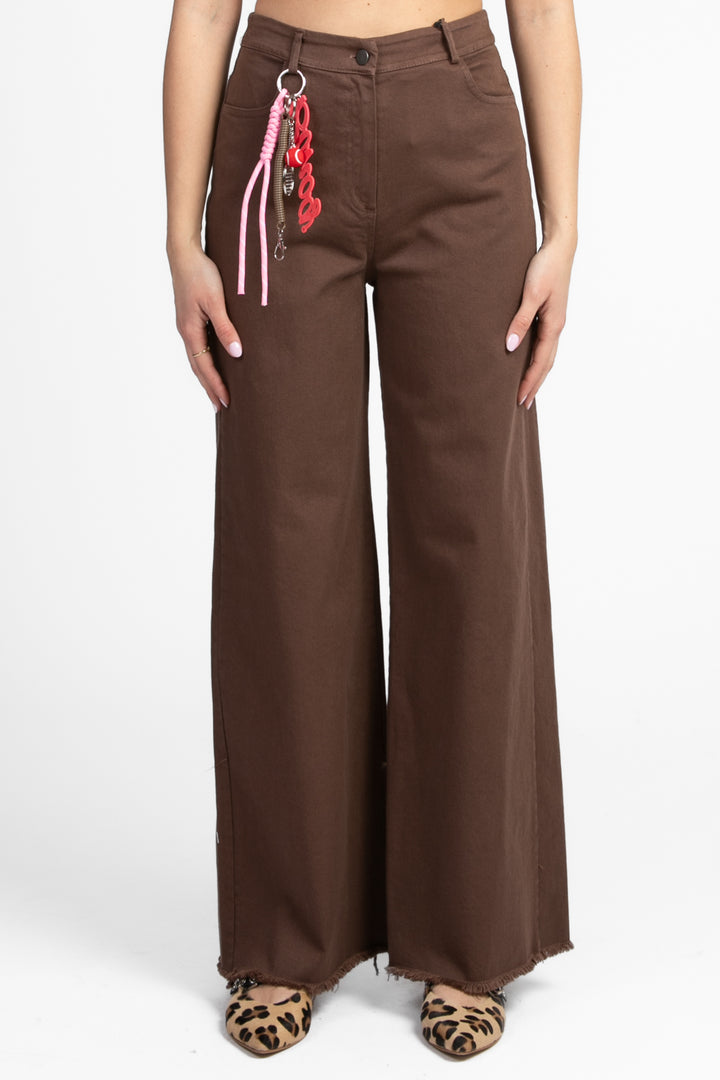 Tensione In - Pantalone palazzo sfrangiato con charms Art. PA3893-GAD