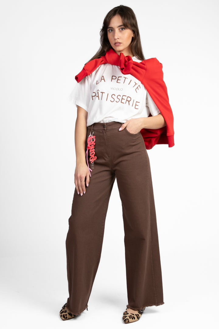 Tensione In - Pantalone palazzo sfrangiato con charms Art. PA3893-GAD