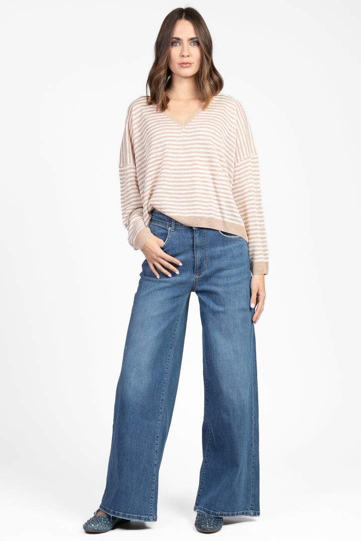 Tensione In - Maglia rigata scollo a V Art. XL24266-A