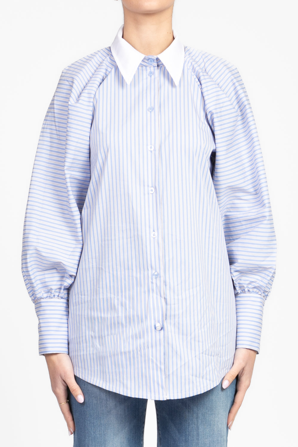 Have One - Camicia gessata pieghe manica palloncino Art. CVS-N145