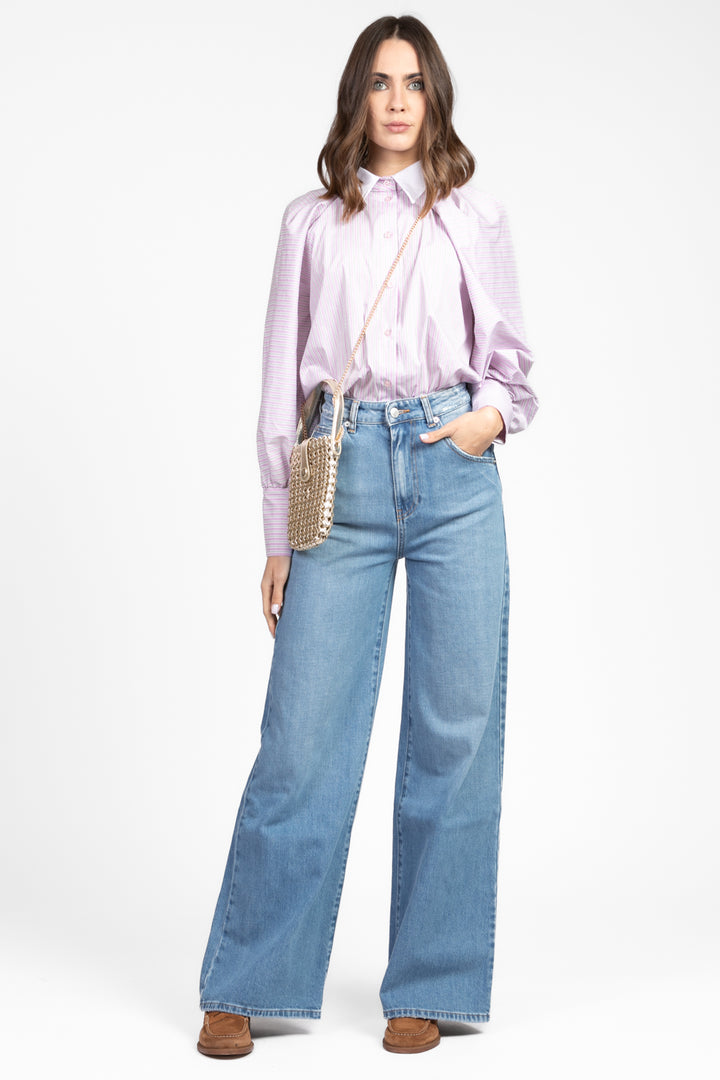Have One - Camicia gessata pieghe manica palloncino Art. CVS-N145